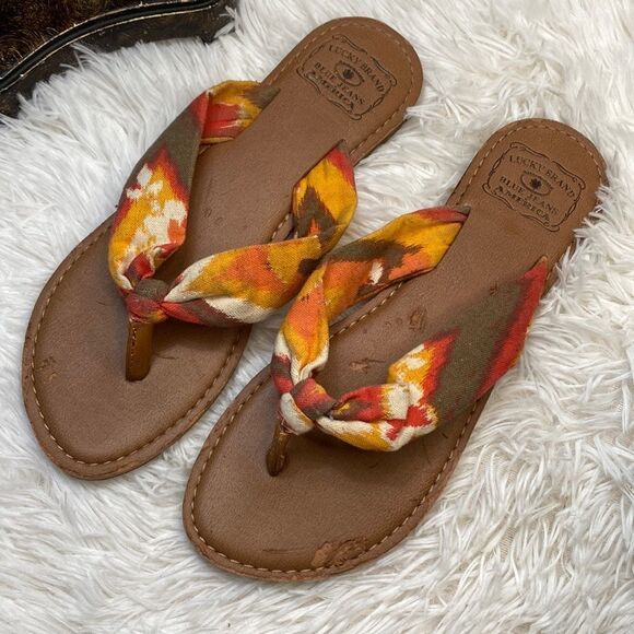 Lucky Brand Sz 8.5 Multi Color Fabric Slip On Flip Flops LK-Finola - Picture 1 of 8